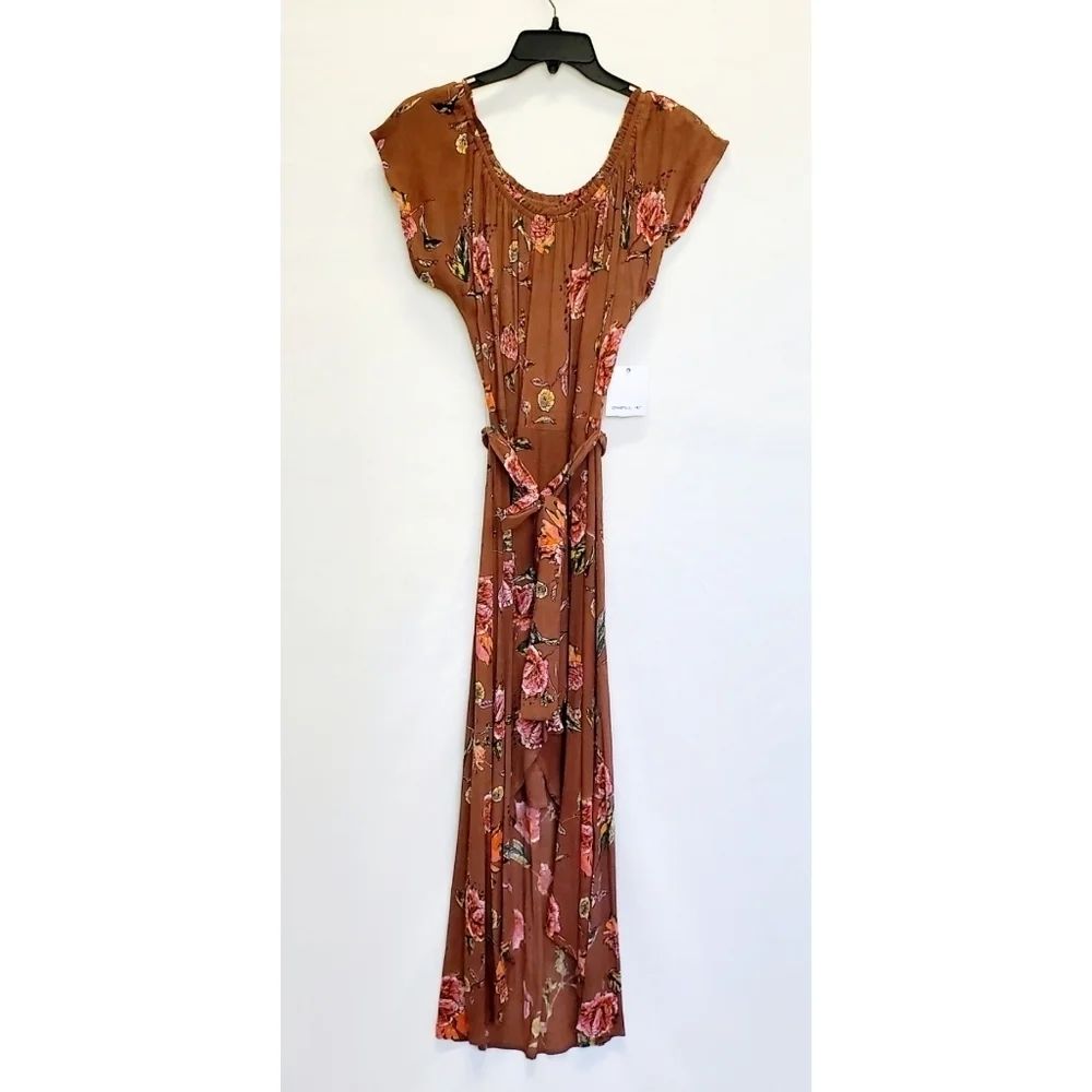 O'Neill Woven Floral Front Wrap Tie Belt Midi Dress - Picture 2 of 6